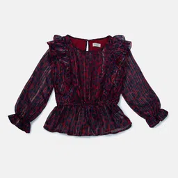 Gini and Jony Girls Red Floral Printed Cinched Waist Top-picture-43