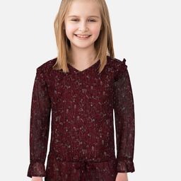 Gini and Jony Red Floral Print Ruffles Cinched Waist Top-picture-5