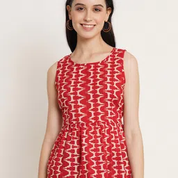 COTLAND FASHION Geometric Printed Pure Jaipuri Cotton Waist Tie-Ups Peplum Top-4