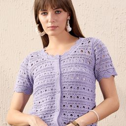SASSAFRAS Self Design Round Neck Crochet Shirt Style Top-image-19