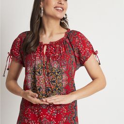VELDRESS Floral Printed Tie-Up Neck Puff Sleeves Top-picture-44