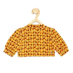 Peter England Girls Floral Print High Neck Puff Sleeve Top-image-37