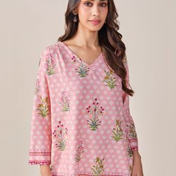 Global Desi Floral Print V-Neck Long Sleeves Top-47