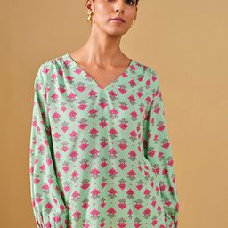 Global Desi Floral Printed Puff Sleeves Top-image-57
