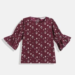 M&H Juniors Girls Burgundy & Pink Floral Print Top-image-65