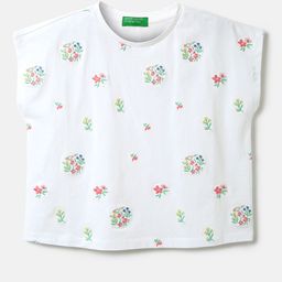 United Colors of Benetton Girls Floral Embroidery Extended Sleeves Top-image-74
