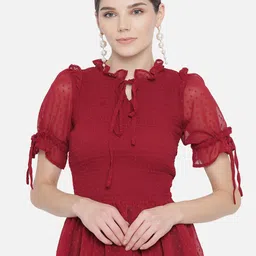 Trend Arrest Tie-Up Neck Smocked Peplum Top-image-2