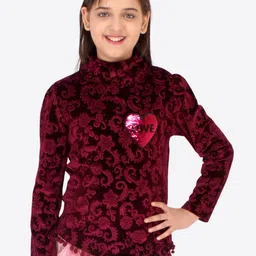 CUTECUMBER Maroon Floral Velvet Top-picture-50