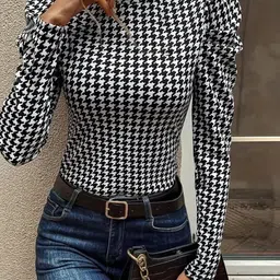 Dream Beauty Fashion Abstract Printed High Neck Puff Sleeves Top-picture-3