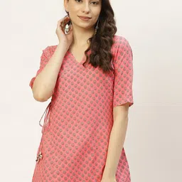 FABRIC FITOOR Pink Geometric Print Cotton Top-24