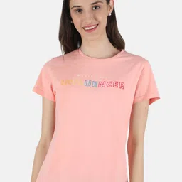 Monte Carlo Women Peach-Coloured Typography Printed T-shirt-image-2