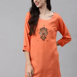 HIGHLIGHT FASHION EXPORT Peach-Coloured Embellished Regular Top-picture-30