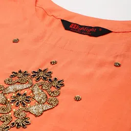 HIGHLIGHT FASHION EXPORT Peach-Coloured Embellished Regular Top image 4