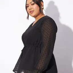 SASSAFRAS Curve Plus Size Self Design V-Neck Peplum Top image 3