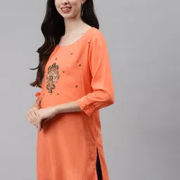 HIGHLIGHT FASHION EXPORT Peach-Coloured Embellished Regular Top image 3