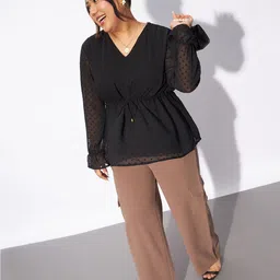 SASSAFRAS Curve Plus Size Self Design V-Neck Peplum Top image 5