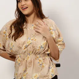 SHOWOFF Plus Floral Printed Crepe Cinched Waist Top-55
