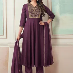 KALINI Floral Yoke Design Regular Sequinned Kurta With Trousers & Dupatta image 1
