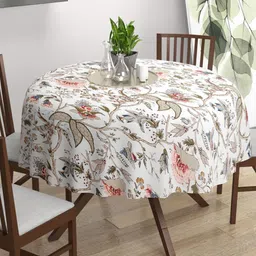 Trance Home Linen White Floral Printed Cotton 4-Seater Dining Table Cover-image-78