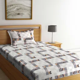 KLOTTHE White & Grey Geometric Printed 300 TC Single Bed Bedsheet With 1 Pillow Cover-image-25