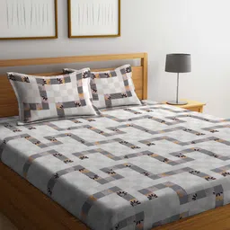 KLOTTHE White & Grey Geometric Printed 300 TC Double King Bedsheet With 2 Pillow Covers-picture-35