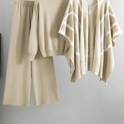 Alamode By Akanksha Women Beige Dory Luxe Winter Coord Set With Cape-image-0