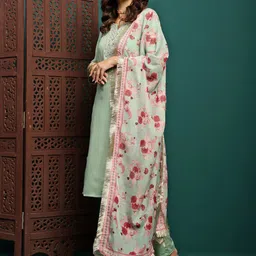 Sangria Embroidered Straight Kurta With Trouser & Dupatta Set image 2