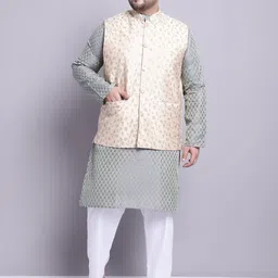SOJANYA PLUS Ethnic Woven Design Regular Straight Kurta & Pyjamas With Nehru Jacket-26
