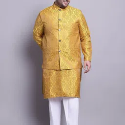 SOJANYA PLUS Ethnic Woven Design Regular Straight Kurta & Pyjamas With Nehru Jacket-23