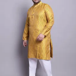 SOJANYA PLUS Ethnic Woven Design Regular Straight Kurta & Pyjamas With Nehru Jacket image 4