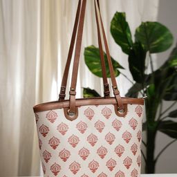 Anouk Tan Brown Floral Printed Shopper Shoulder Bag-49