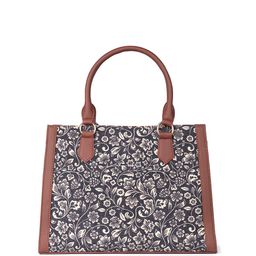 ZOUK =Floral Printed Structured Jute Handheld Bag image 4