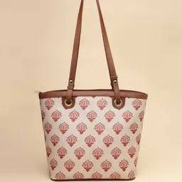 Anouk Tan Brown Floral Printed Shopper Shoulder Bag image 3