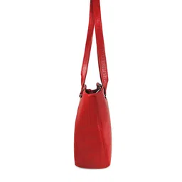 CALFNERO Red Leather Structured Handheld Bag with Cut Work image 3