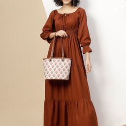 Anouk Tan Brown Floral Printed Shopper Shoulder Bag image 2