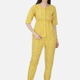SkyaSia Striped Pure Cotton Top With Trouser-image-4