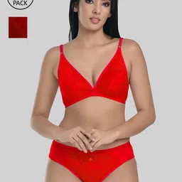 StyFun Women Red & Maroon Pack Of 2 Self-Design Lingerie Sets-20