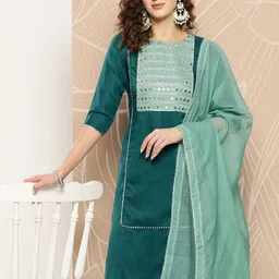 Inddus Ethnic Motifs Yoke Design Sequinned Kurta With Salwar & Dupatta image 2