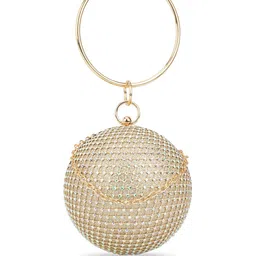 Globus Women Gold Bangle Handle Small Circle Party Bag With Detachable Chain Strap-16