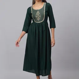 KALINI Floral Yoke Design Thread Work A-Line Empire Kurta-image-37