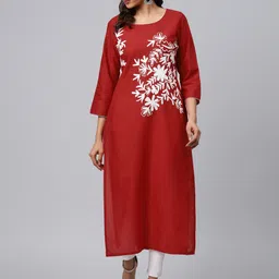 Akshatani Women Red & White Floral Embroidered Straight Kurta-picture-43
