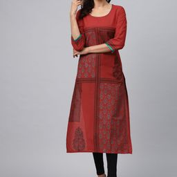 Akshatani Women Red & Black Hand Block Printed Straight Kurta-26
