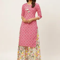 FABRIC FITOOR Women Pink & White Printed Kurta with Palazzos-10