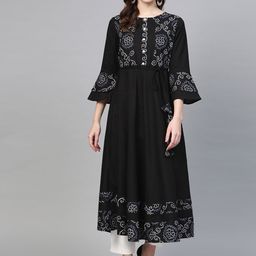 YASH GALLERY Women Black & White Printed Anarkali Kurta-picture-50