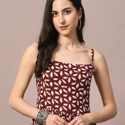 GLOWWORLD Floral Printed Shoulder Straps A-Line Kurta-18