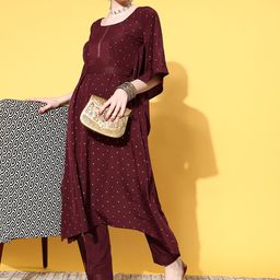 SheWill Women Geometric Poly Crepe Adjustable Waistline Kurta Set-picture-39