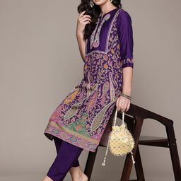 Readiprint Fashions Paisley Printed Thread Work Pure Silk Kurta with Trousers-picture-41