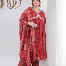 Bani Women Plus Size Floral Printed Thread Work Empire Kurta With Trousers & Dupatta-picture-3