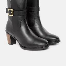 ELLE Women Mid-Top Block Heel Regular Boots With Buckle Detail-2