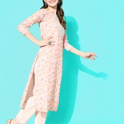 Sangria Floral Embroidered Regular Thread Work Linen Kurta with Trousers & With Dupatta image 4